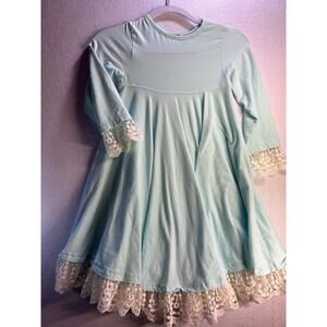 Just Blanks Boutique Girls 6X Blue A-Line Dress 3/4 Sleeve Lace Trim Knit
